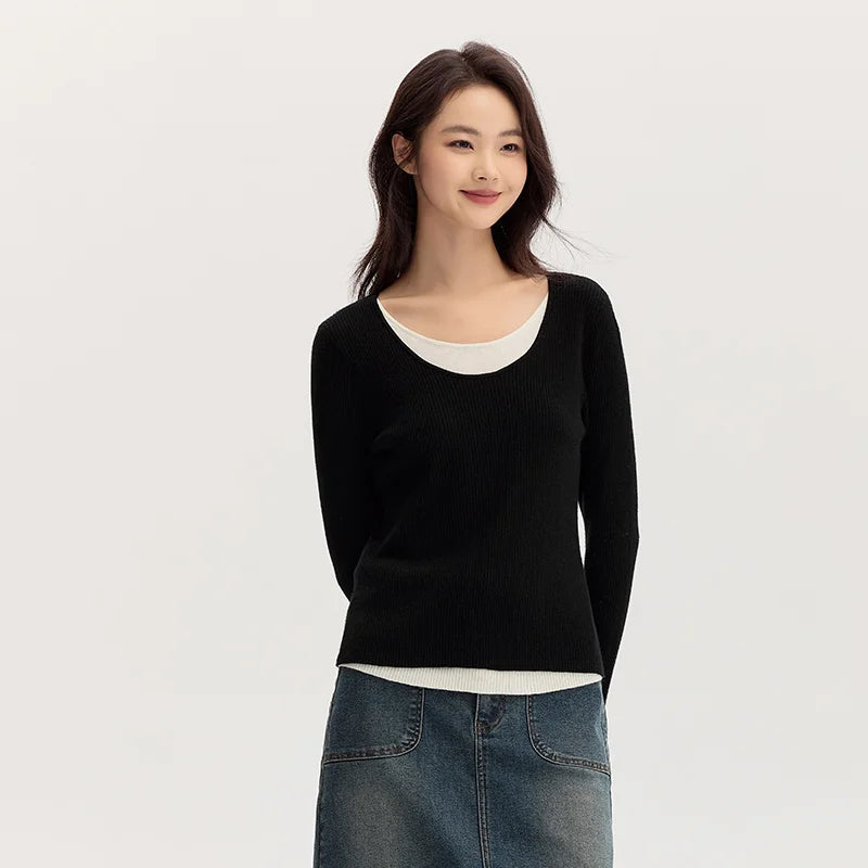 V-Neck Knit Sweater with Layered Detail | Soft Knit | Trendy and Comfortable