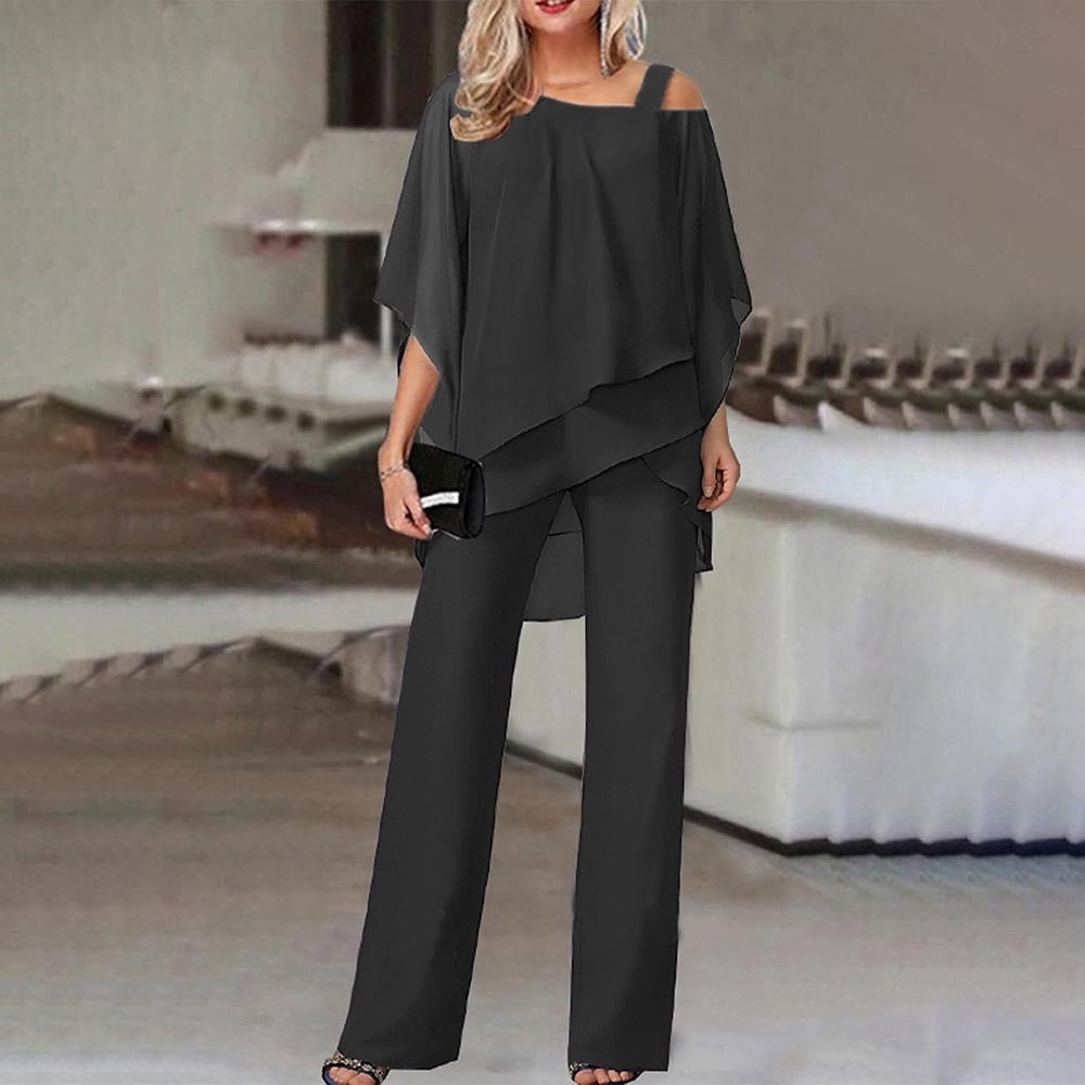 Off-Shoulder Chiffon Pant Set | Chiffon | Elegant and Flowy