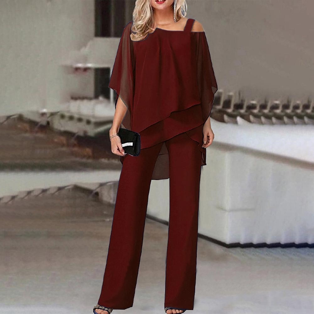 Off-Shoulder Chiffon Pant Set | Chiffon | Elegant and Flowy