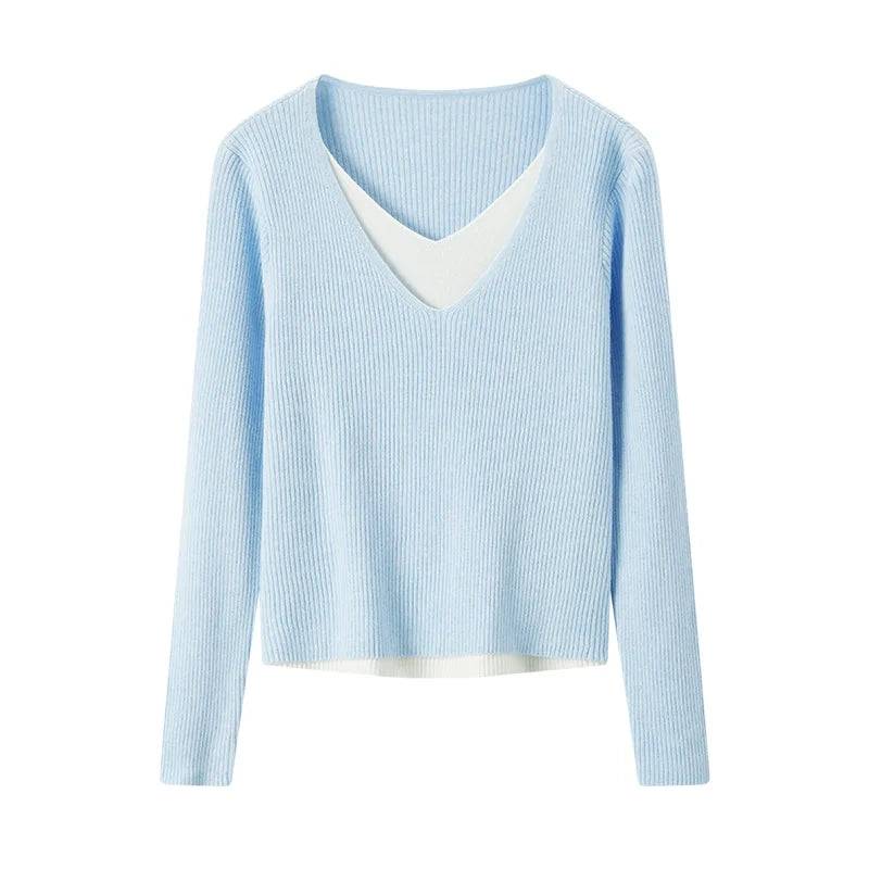 V-Neck Knit Sweater with Layered Detail | Soft Knit | Trendy and Comfortable