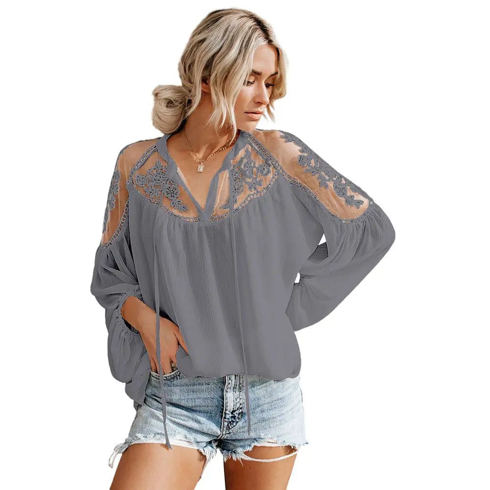 Lace Elegance Sheer Blouse | Multicolor | Casual | Chiffon