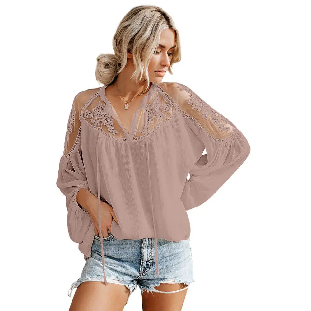 Lace Elegance Sheer Blouse | Multicolor | Casual | Chiffon