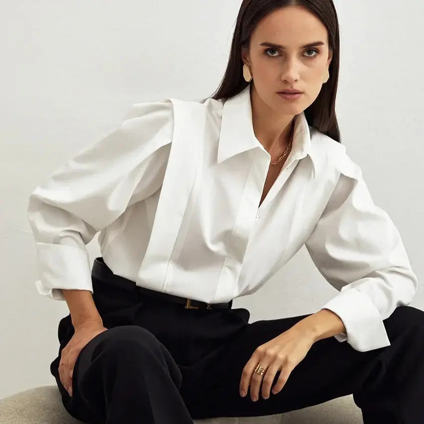 Regal Structure Shoulder Shirt | White | Office Power Look | Crisp Cotton Blend