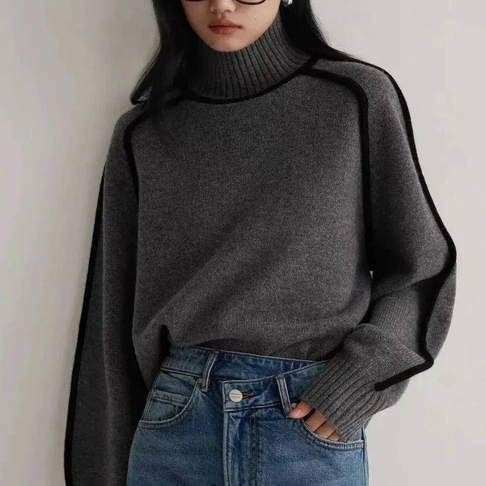 Contrast Trim Turtleneck Sweater | Chic & Cozy | Effortless Elegance