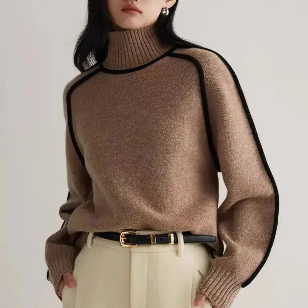 Contrast Trim Turtleneck Sweater | Chic & Cozy | Effortless Elegance