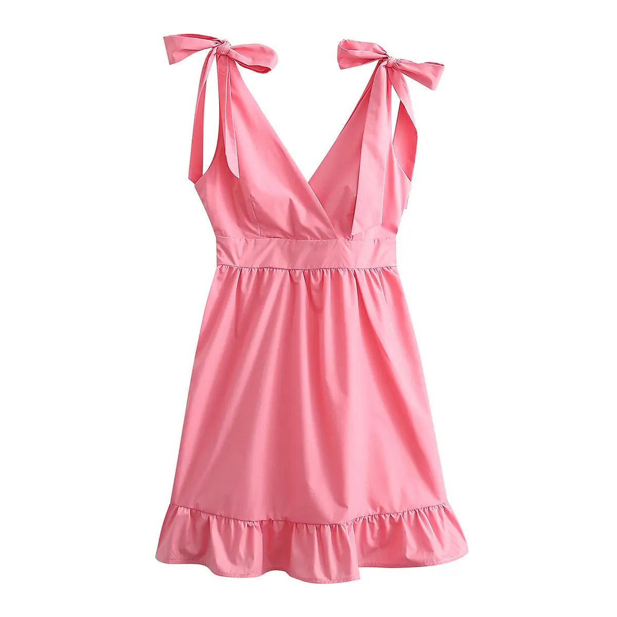 Tie-Shoulder V-Neck Dress | Pink | Casual | Cotton Blend