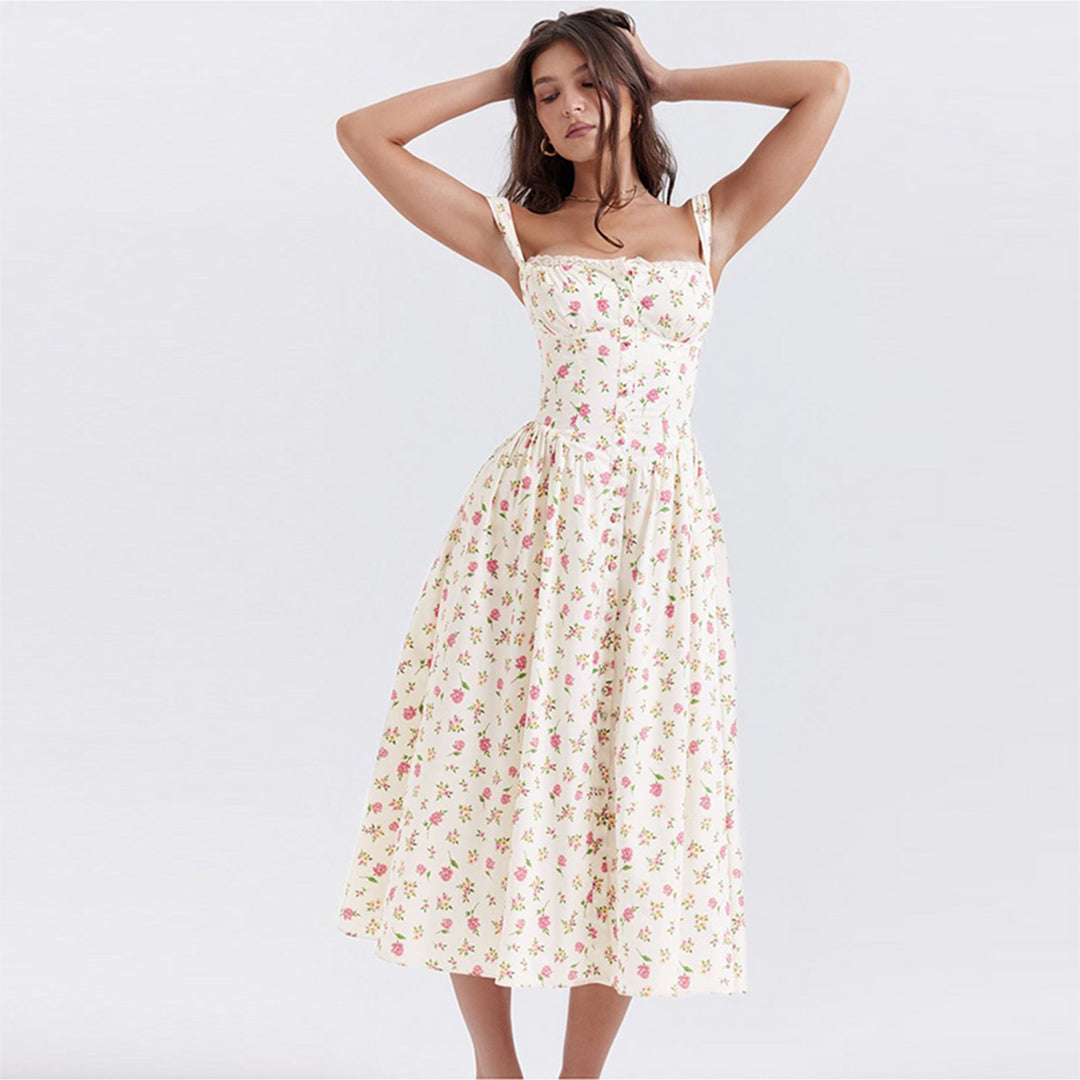 Floral Print Midi Dress | Casual Summer Outings | Cotton | Multiple Colors