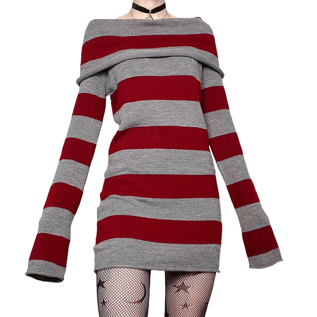 Striped Mini Dress - Blue and Red- Cotton - Casual and Chic