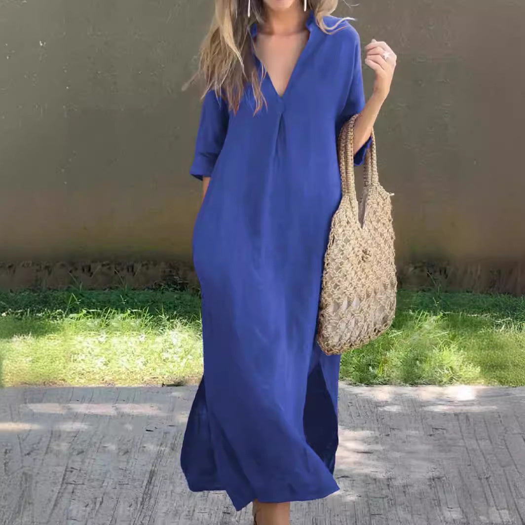 Nina | V-Neck Maxi Dress | Linen Blend