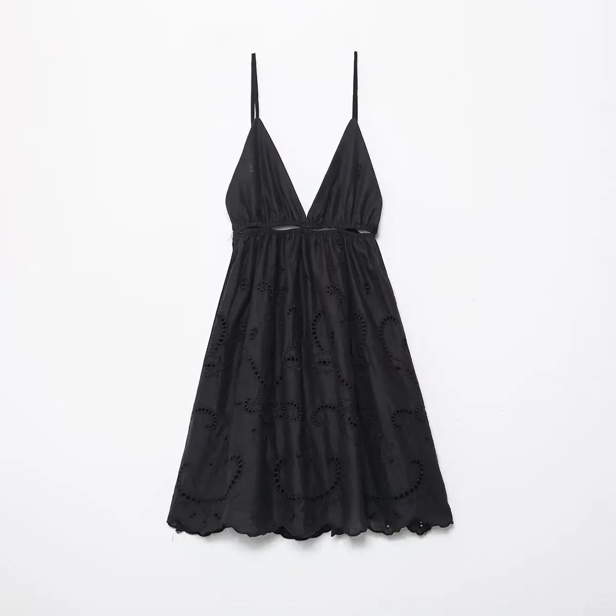 Hollow-Out Cami Dress | Black | Evening Summer Event | Lightweight Cotton