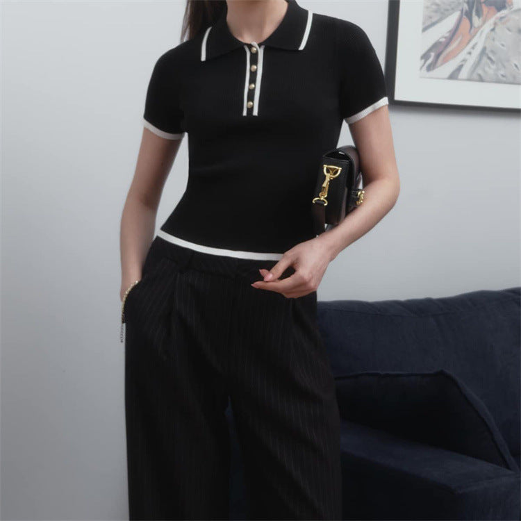 Lily | Buttoned Polo Top | Chic Ribbed Design