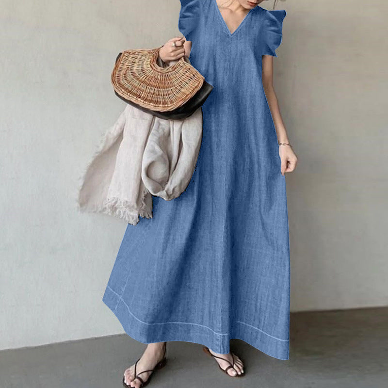 Midnight Breeze A-Line Dress | Multicolor | Casual Elegance | Denim Blend