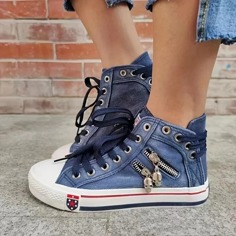 Casual High-Top Sneakers | Denim Fabric | Everyday Wear