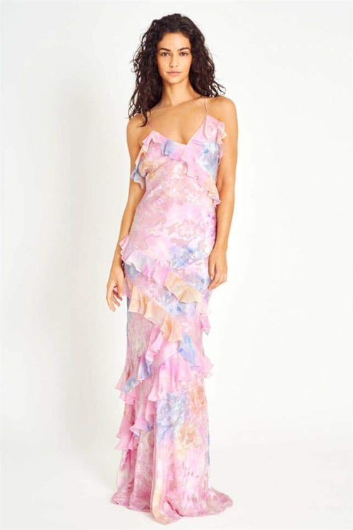 Virginia Floral Ruffle Maxi Slip Dress | Multicolor | Formal | Chiffon