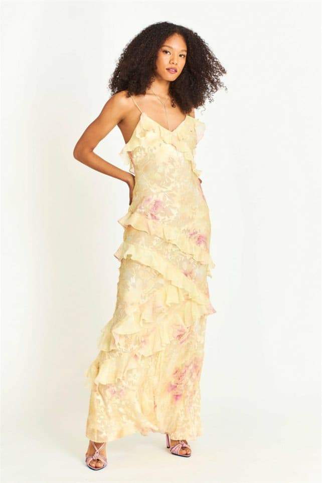 Virginia Floral Ruffle Maxi Slip Dress | Multicolor | Formal | Chiffon