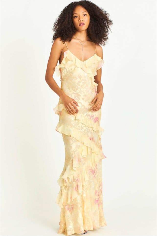 Virginia Floral Ruffle Maxi Slip Dress | Multicolor | Formal | Chiffon