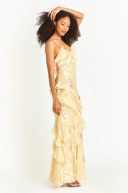 Virginia Floral Ruffle Maxi Slip Dress | Multicolor | Formal | Chiffon